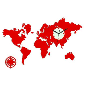 Mazur 3D nalepovací hodiny Continents červené