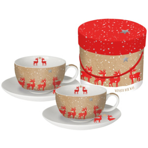 Sada 2 hrnků na cappuccino z kostního porcelánu s vánočním motivem v dárkovém balení PPD Make a Wish, 200 ml
