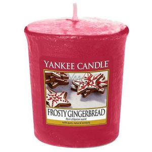 Yankee Candle - votivní svíčka Frosty Gingerbread 49g (Čerstvě pečené perníčky s cukrovou polevou, vánoční klasika, která naplní domov příjemně hřejivou vůní. Intenzívní a autentická vůně kuchyně, kde se právě dopekly perníčky.)