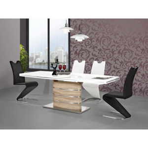 Jídelní stůl Fano (lesk vysoký bílý + dub sonoma) (pro 6 osob až 8 osob)