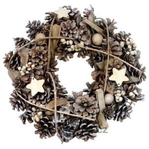 Věnec vánoční dekorační, přírodní 30 cm (Krásný umělý dekorační šiškový věnec v nádherných zimních barvách. )