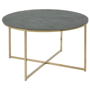 Konferenční stolek Venice Ø 80 cm, sklo, zelená/zlatá