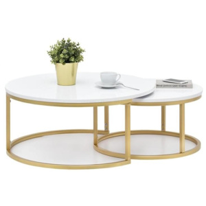 Konferenční stolek 2-Set KORRA bílá/zlatá podnož