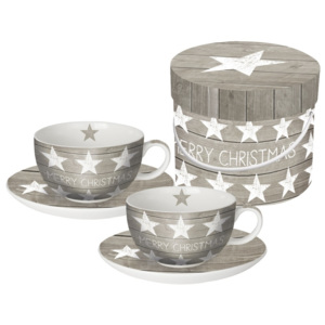Sada 2 hrnků na cappuccino z kostního porcelánu s vánočním motivem v dárkovém balení PPD Merry Christmas Stars, 20 0ml
