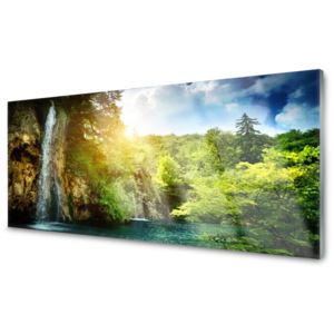 Obraz na skle Vodopád Stromy Krajina