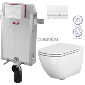 ALCAPLAST - Renovmodul - předstěnový instalační systém + tlačítko M1710 + WC CERSANIT CLEANON CASPIA + SEDÁTKO (AM115/1000 M1710 CP1)