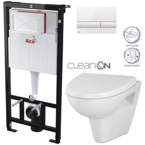 ALCAPLAST - Sádromodul - předstěnový instalační systém + tlačítko M1710 + WC CERSANIT CLEANON PARVA + SEDÁTKO (AM101/1120 M1710 PA1)