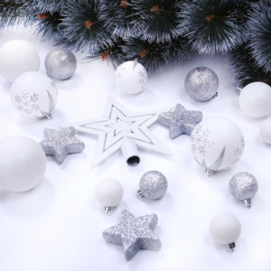 Sada vánočních ozdob bílo stříbrné 76 ks