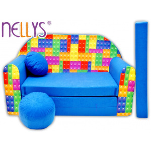 Rozkládací dětská pohovka Nellys ® 65R - Kostičky v modré