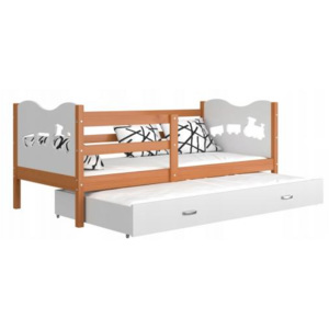 Dětská dřevěná postel MAX P2 s přistýlkou 200x90 cm Motýlci, Borovice, Bílá