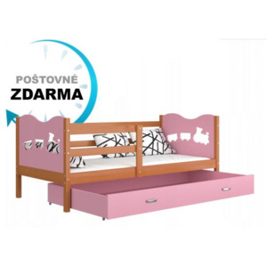 Dětská dřevěná postel MAX P 200x90 Motýlci, Borovice, Bílá