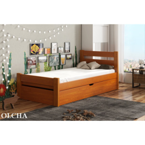 Dřevěná postel NELA 90x200 cm s úložným prostorem borovice masiv - OLŠE
