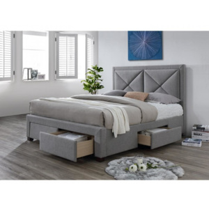 Luxusní postel s úložným prostorem, látka šedý melír, 160x200, XADRA