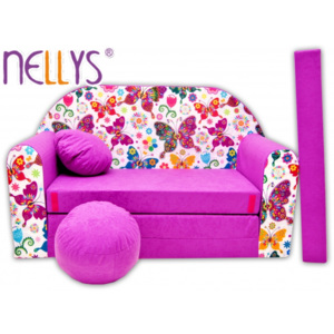 Rozkládací dětská pohovka Nellys ® 74R - Motýlci ve fialové