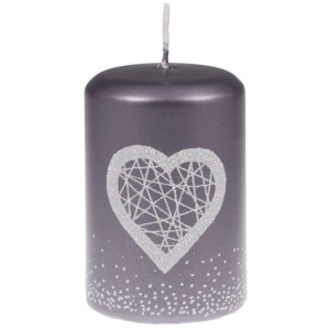 Fialovo-šedá svíčka s dekorem srdce