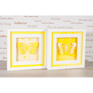 InterioArt Sada 2 obrázků - motýli (žlutá)