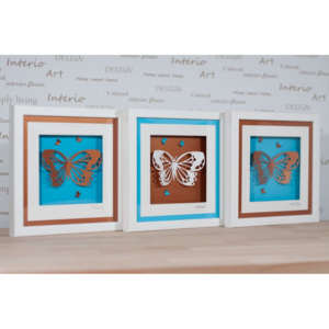 Sada 3 obrázků - motýli (měděno-modro-bílá)