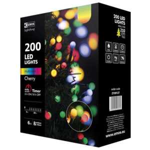 ZY0912T vánoční řetěz CHERRY 200LED multicolor IP44 20m + časovač