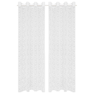 Zvlněné pletené průsvitné záclony 2 ks 140 x 245 cm bílé listy