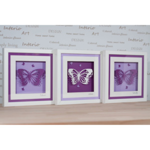 Sada 3 obrázků - motýli (fialovo-bílá)