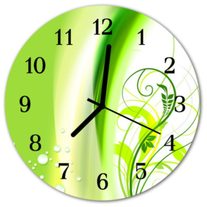 Skleněné hodiny kulaté Vegetativní vzor