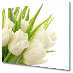 Skleněná krájecí deska Bílé tulipány