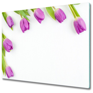 Skleněná krájecí deska Fialové tulipány