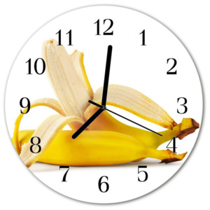 Nástenné skleněné hodiny banány