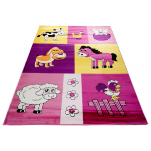 Kusový koberec dětský J0210 - Farma 3 - Fialový - 80x150 cm