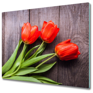 Skleněná krájecí deska Červené tulipány