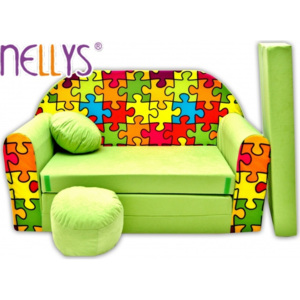 NELLYS Rozkládací dětská pohovka Nellys ® 76R - Puzzle v zelené