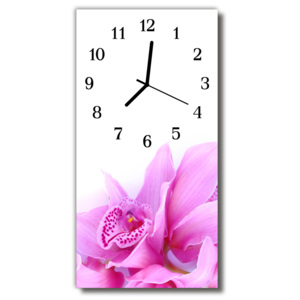 Skleněné hodiny vertikální  Art Orchid růžová
