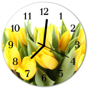 Skleněné hodiny kulaté tulipány