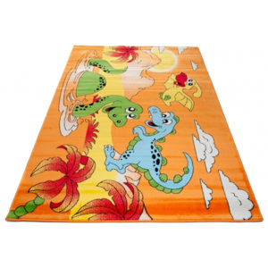 Kusový koberec dětský J0270 - Dinosauři - oranžový - 80x150 cm