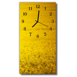 Skleněné hodiny vertikální  Květiny Repkové pole žluté