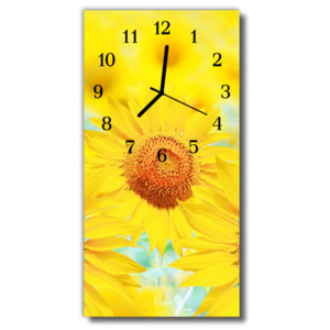 Skleněné hodiny vertikální  Květiny Slunečnice žlutá