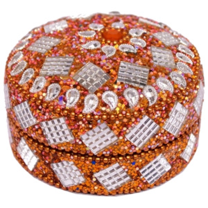 Thajsko Šperkovnice střední, kulatá 4,5x7cm, oranžová, kapky