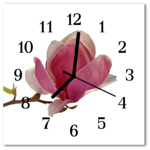 Skleněné hodiny čtvercové Magnolia květina