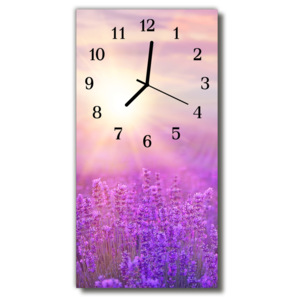 Skleněné hodiny vertikální  Purpurové květy levandule