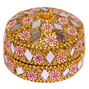 Thajsko Šperkovnice malá zlatá, růžové kytičky