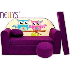 NELLYS Rozkládací dětská pohovka Nellys ® Sovičky - fialové