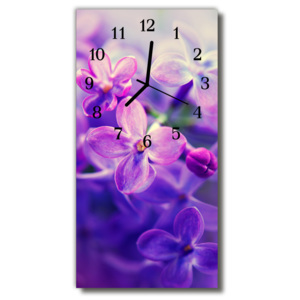 Skleněné hodiny vertikální  Květy, fialové květy