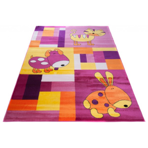 Kusový koberec dětský J0790 - pejsek a kočička - fialový - 80x150 cm