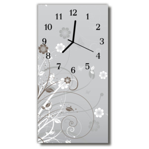 Nástěnné hodiny vertikální  Květinový šedý vzor