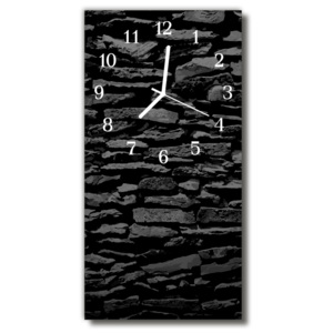 Skleněné hodiny vertikální Kamenná zeď cihla černá