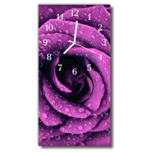 Skleněné hodiny vertikální Květy Růžové fialové kapky