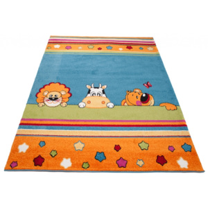 Kusový koberec dětský J0370 - 3 zvířátka - modrý - 80x150 cm