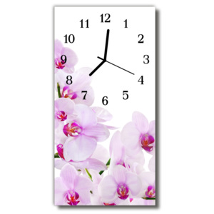 Skleněné hodiny vertikální  Květy Fialové orchideje