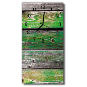 Skleněné hodiny vertikální  Dřevěné desky se zeleným mechem