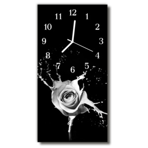 Skleněné hodiny vertikální  Květiny Rose umění černé